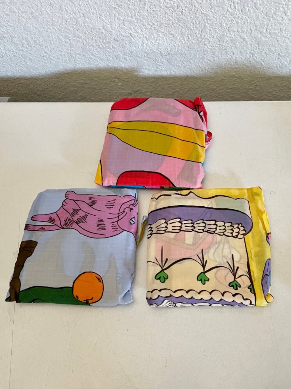 BAGGU Set of 3 Standard Size Reusable Grocery Bags Still Life Cat Fruit Cake NEW - Picture 10 of 10
